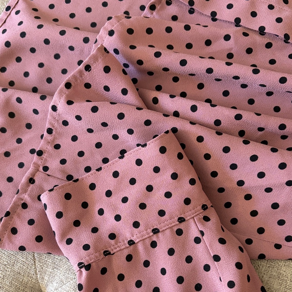 Polka Dot Button-Front Blouse - Pink - Picture 8 of 10